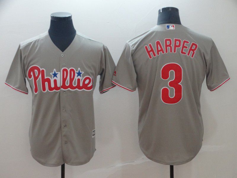 2019 MLB Men Philadelphia Phillies #3 Bryce Harper grey game Jerseys->philadelphia phillies->MLB Jersey